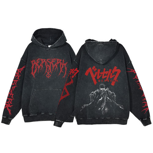 Anime Berserk Hoodie Men's Clothing Black Vintage Print