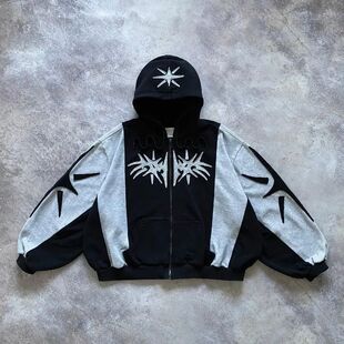 Y2K Streetwear Zip Up Hoodie Harajuku Patchwork Goth Vintage