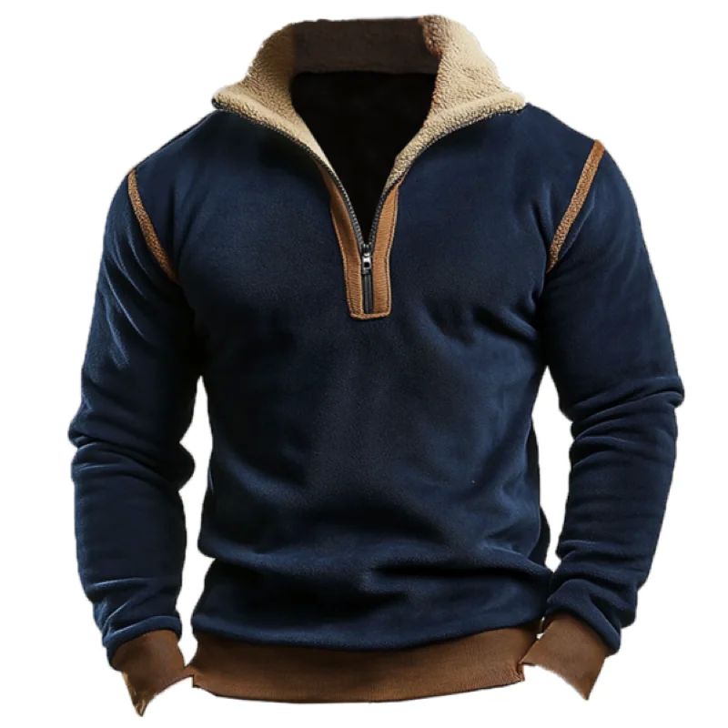 2025 Men's Vintage Suede Patchwork Lamb Fleece Quarter Zip P