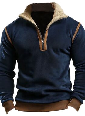 2025 Men's Vintage Suede Patchwork Lamb Fleece Quarter Zip P