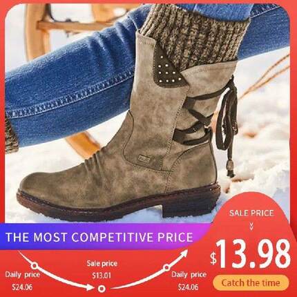 Ladies Fashion Autumn Winter Women Boots Mid Calf Shoes Warm