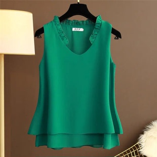 New Summer Loose V-Neck Sleeveless Chiffon Shirts Women's To