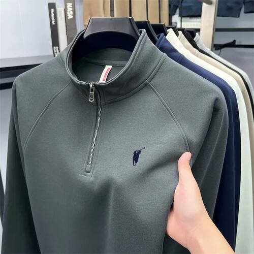 Half zip hoodie men's long sleeved t-shirt autumn plus size