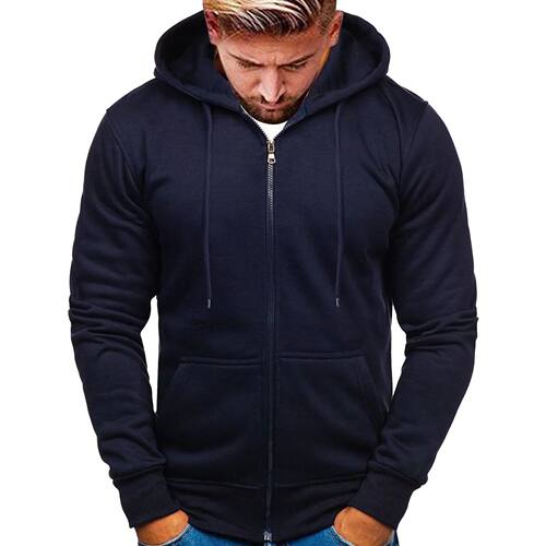 Winter Hoodie Coat For Men Solid Color Jacket Basic Zip Swea