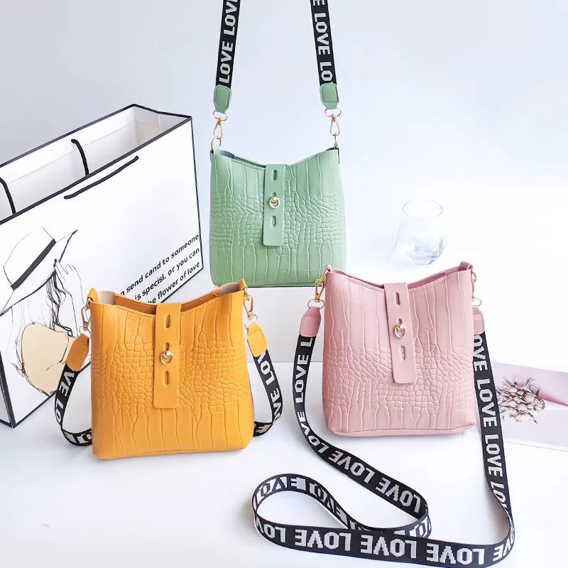 New Women Bucket Shoulder Bags Fashion Solid Color Handbags