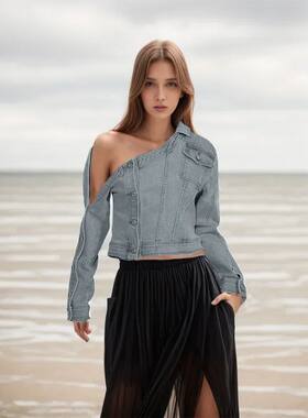 Plus Size Blue Formal Jacket Casual Short Streetwear Stand-U