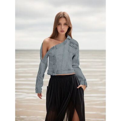 Plus Size Blue Formal Jacket Casual Short Streetwear Stand-U