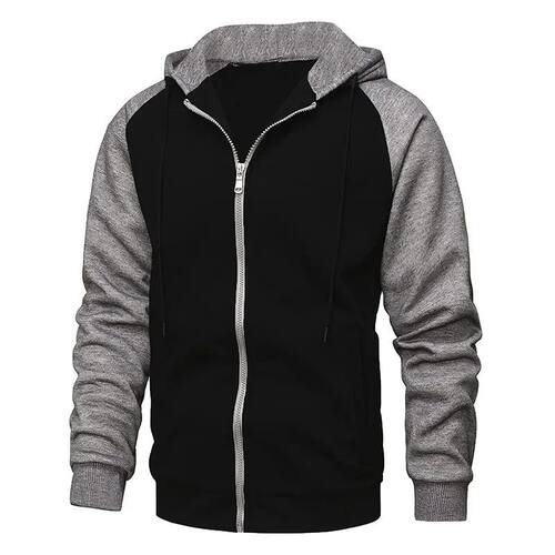 New Men's Zip-Up Color Block Hoodie with Casual Stylish & Du