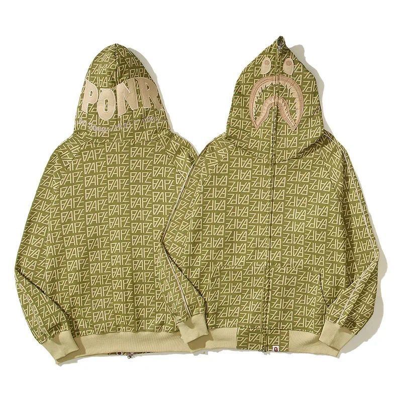 Trendy Japanese Style Shark Mouth Printed Desert Color Hoode