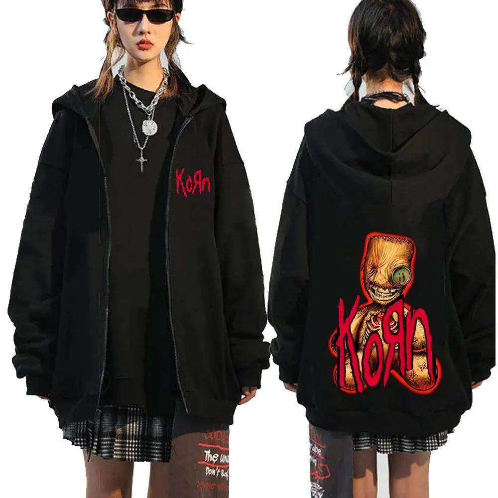 90s Rock Band Korn Issues Zip Up Hoodies Metal Gothic Men Vi