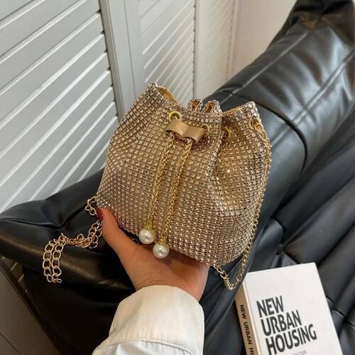 Women Chain Crossbody Bag Solid Color Rhinestone Luxury Shou