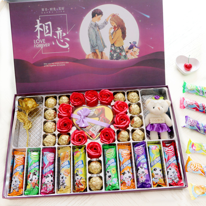 阿尔卑斯棒棒糖包包送女友生日情人节520创意零食方形礼盒
