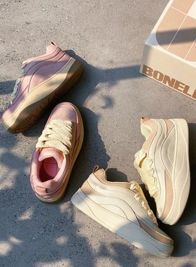 明星网红款潮流女鞋头层牛皮休闲鞋面包鞋剩下38码，超值价