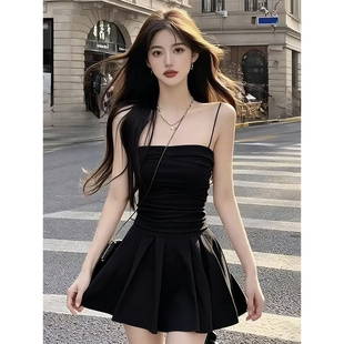 气质辣妹纯欲吊带抹胸黑色连衣裙女夏季新款显瘦性感短款A字裙子