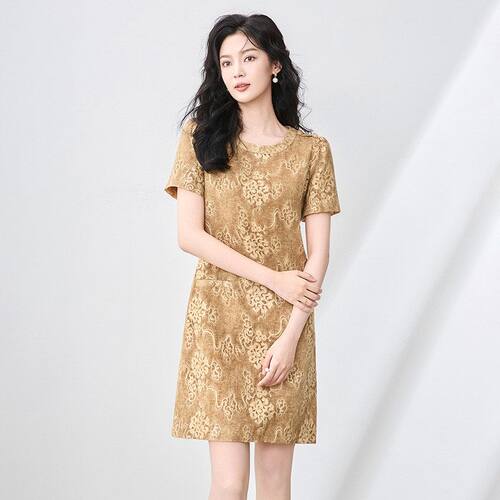 2506801-法式轻奢仿亚麻刺绣圆领名媛气质A字裙南油夏新款连衣裙