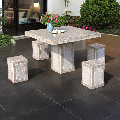 石桌石凳庭院花园一套家用户外花岗岩别墅装饰摆件天然石头桌子