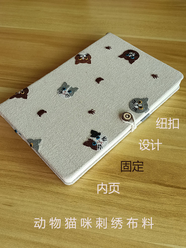 A5 패브릭 자수 고양이 메모장 학생 작업 기록 백지 일기 A6 휴대용 노트