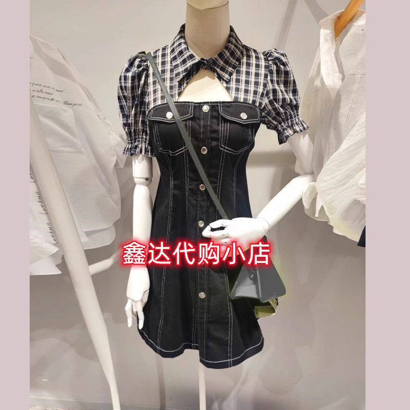 爆款主推2025夏季新复古格纹连衣裙