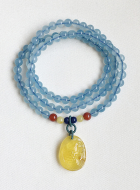 小众原创蜜蜡青金石天然海蓝宝