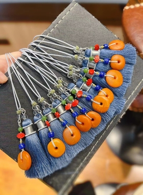 天然欧洲橘皮色老蜜蜡饼子精编包包手机挂钥匙挂礼物