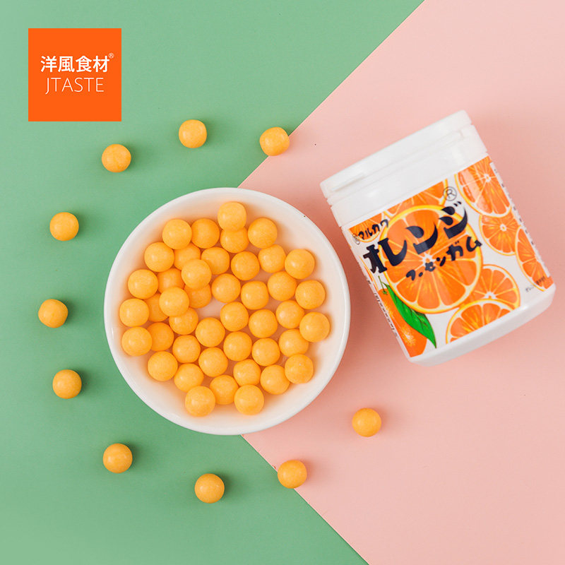 日本原装进口 丸川 桔子味口香糖 130g 休闲果味随身罐装糖