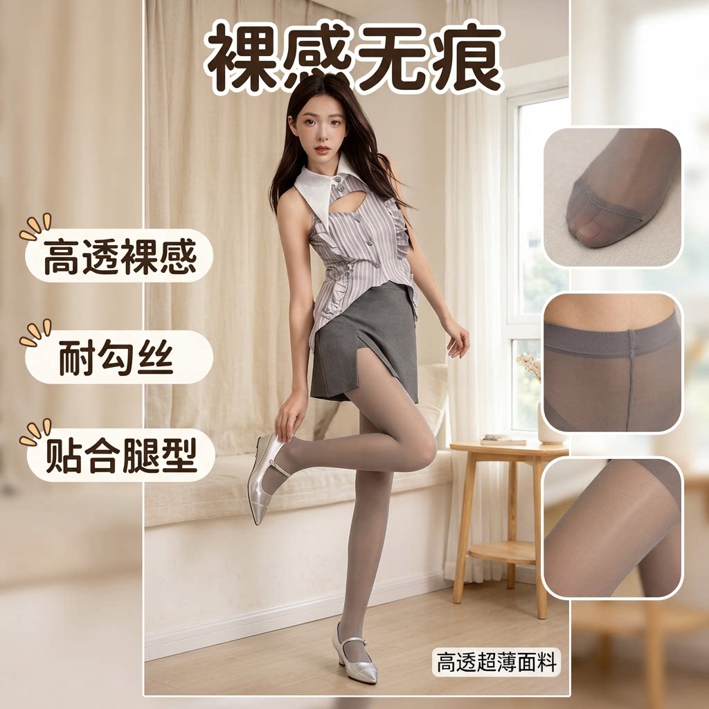 0D超薄透气防勾丝任意剪连裤袜