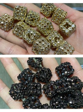 新款高亮满钻奢华金通孔方块百搭时尚DIY手机包链钥匙扣车挂配饰