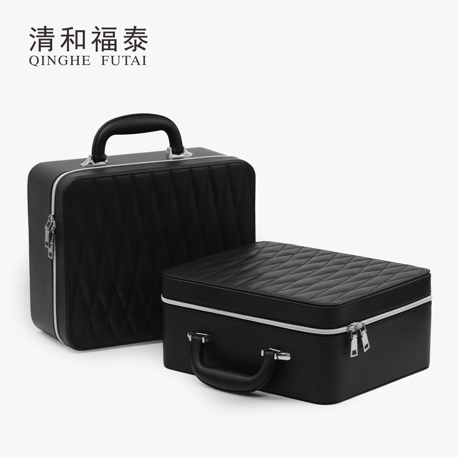 黑色菱格纹首饰箱手提便携收纳盒