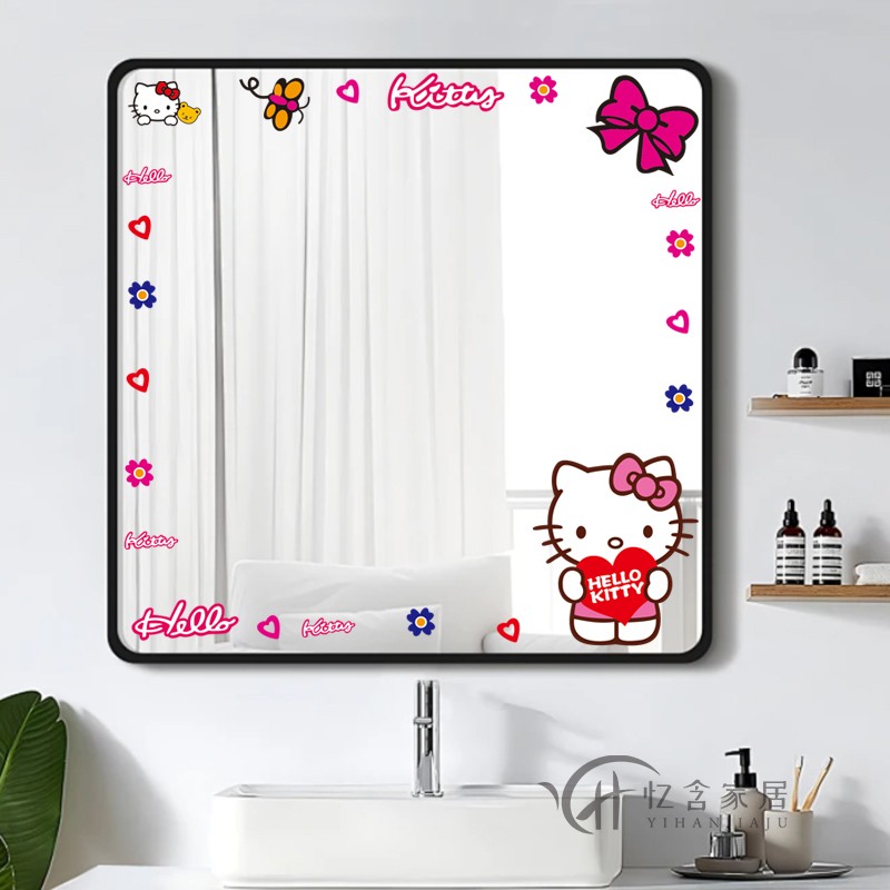 HEllokitty镜子贴纸装饰小图案家用卫生间遮丑蝴蝶结装饰挂件女生图片