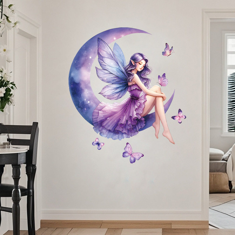 精灵公主墙贴温馨儿童卧室家居房间墙面装饰自粘贴画秋千贴纸女孩