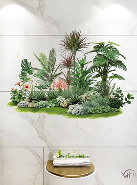 龟背竹绿植厕所墙贴防水卫生间瓷砖补洞装饰贴画自粘遮瑕墙面贴纸
