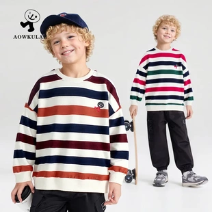 童装秋季韩版新款儿童休闲卫衣 中大童彩色条纹上衣男童卫衣长袖
