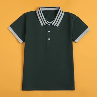 班服上衣 夏季 儿童校服短袖 T恤深绿色POLO衫 三杠领男女童半袖