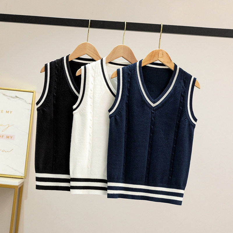 无袖V领撞色马甲男童针织背心毛衣女中大儿童校服学院风园服,童装/婴儿装/亲子装,毛衣/针织衫,淘宝优惠券,粉丝福利购,淘宝优惠卷