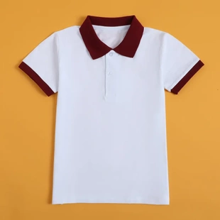 儿童夏天半袖T恤白色POLO衫撞色领男童女童班服上衣中小校服