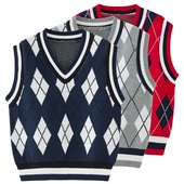 V领菱形中小儿童宝宝毛衣马甲毛线衣上衣幼儿园校服女童针织背心