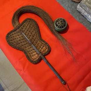 手工精编五明扇萨祖扇道士法器紫竹柄棕编芭蕉扇降魔扇空间摆件