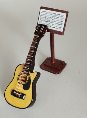 梦工坊1 12娃娃屋dollhouse迷你木制小家具摆件模型奢华吉他谱架