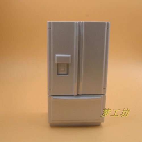1：12娃娃屋dollhouse迷你木制小家具模型过家家玩具银色冰箱D231