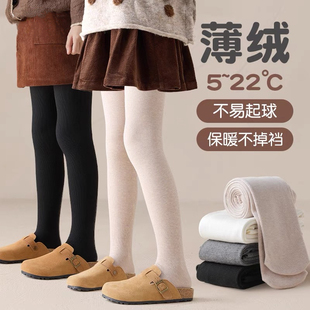 小孩中大儿童踩脚连裤 薄绒外穿保暖中厚九分裤 袜 秋冬季 女童打底裤