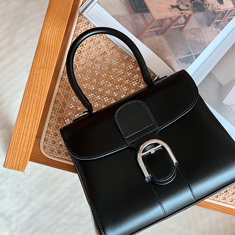 清冷风高级感box牛皮手工缝线银色马蹄扣手提包 单肩斜挎凯莉包女