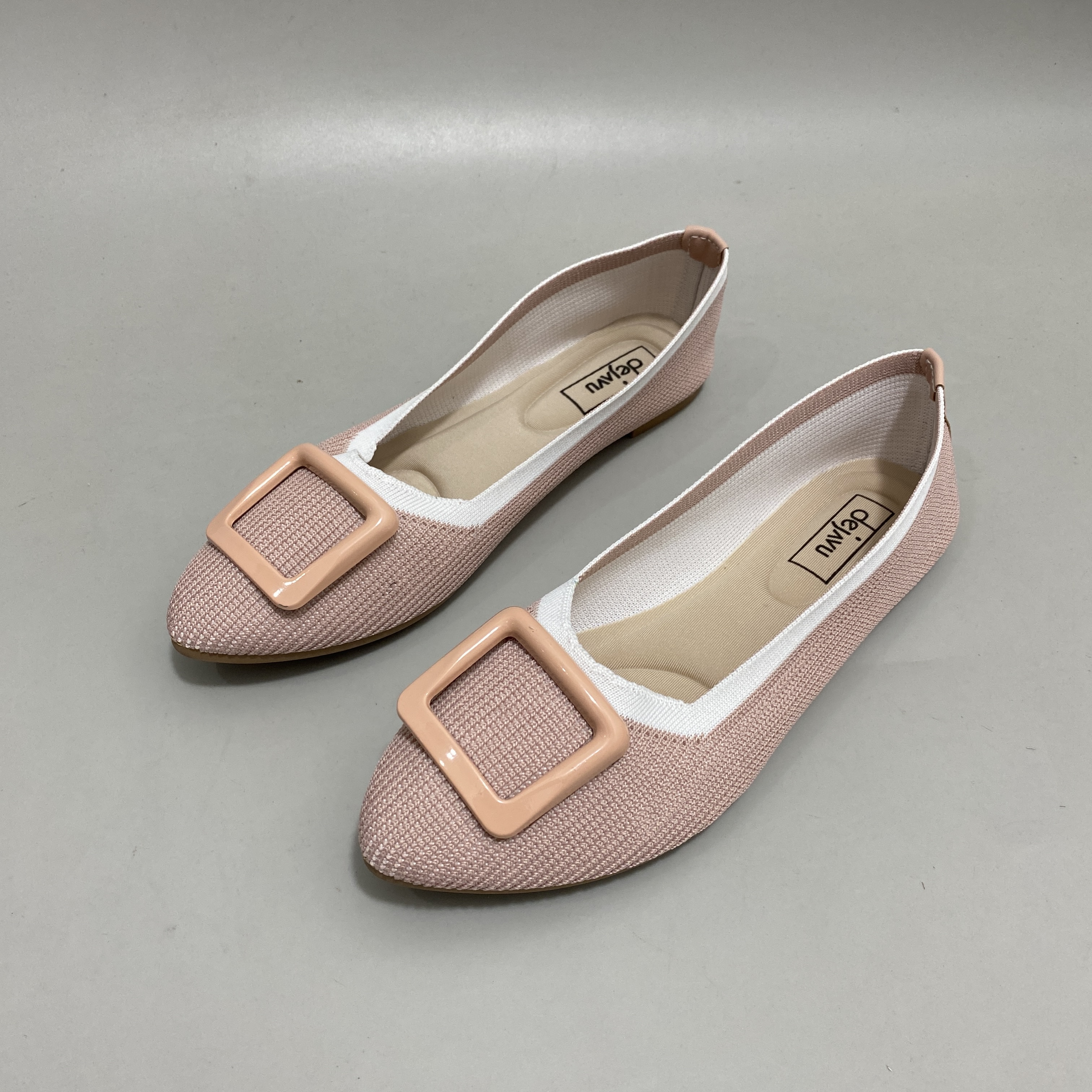 韩版休闲透气女鞋夏新款时尚方扣平底浅口单鞋百搭舒适软底奶奶鞋