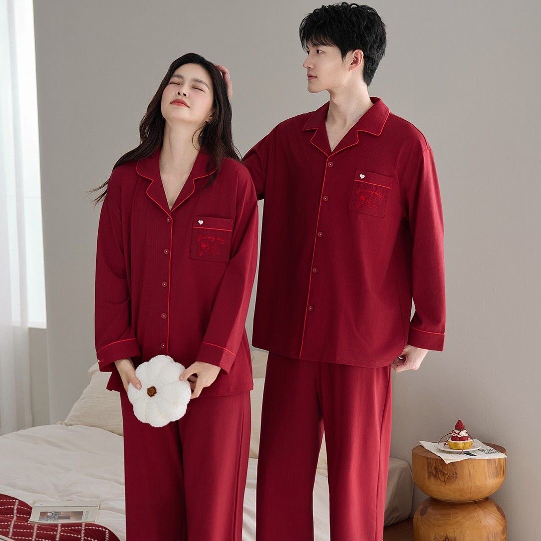 结婚睡衣男女新婚情侣套装红色款