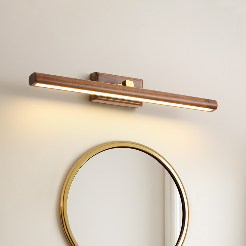 黑胡桃木镜前灯新中式中古风实木长条镜柜灯北欧简约高档护眼壁灯