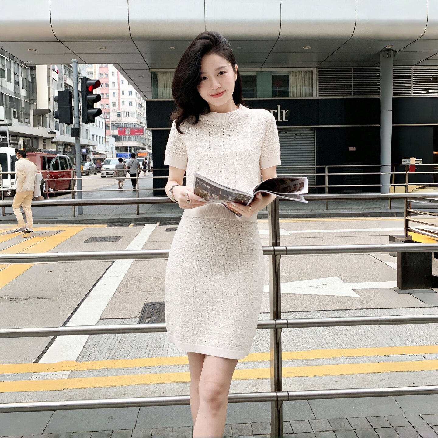 夏套装女两件套时尚气质小香风针织修身显瘦镂空冰丝休闲裙子夏季