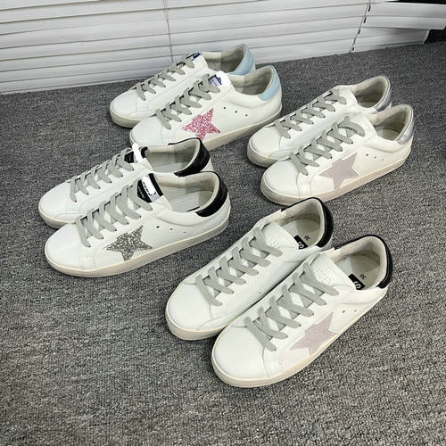 猫店款~脏脏鞋真皮做旧星星鞋平底板鞋小白鞋复古小脏鞋捡漏尾货