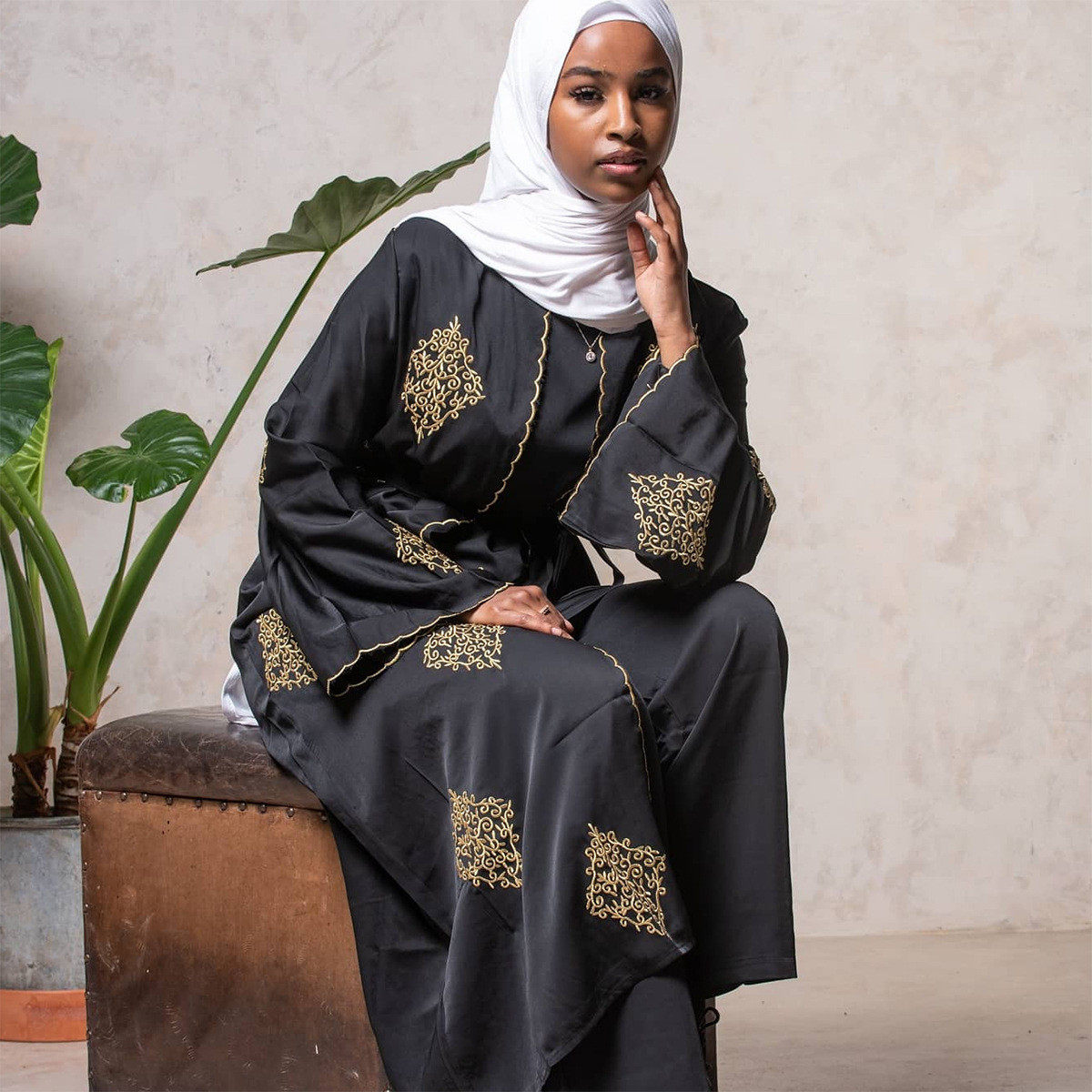 arabian robe跨境外贸女装金线定位重工刺绣土耳其开衫长袍kimono