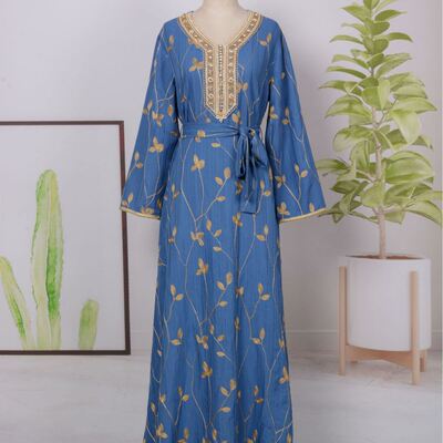 新品中东跨境电商裙亚马逊埃及出国游玩时尚刺绣女装阿曼长袍130