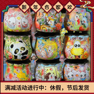 景德镇手工花盆卡通陶瓷花器朵朵工坊熊猫多肉花盆红陶手绘多肉盆