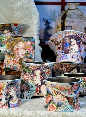 精品多肉花盆Bowu工坊景德镇Alimao爱丽猫手绘高端花盆花器韩式钻